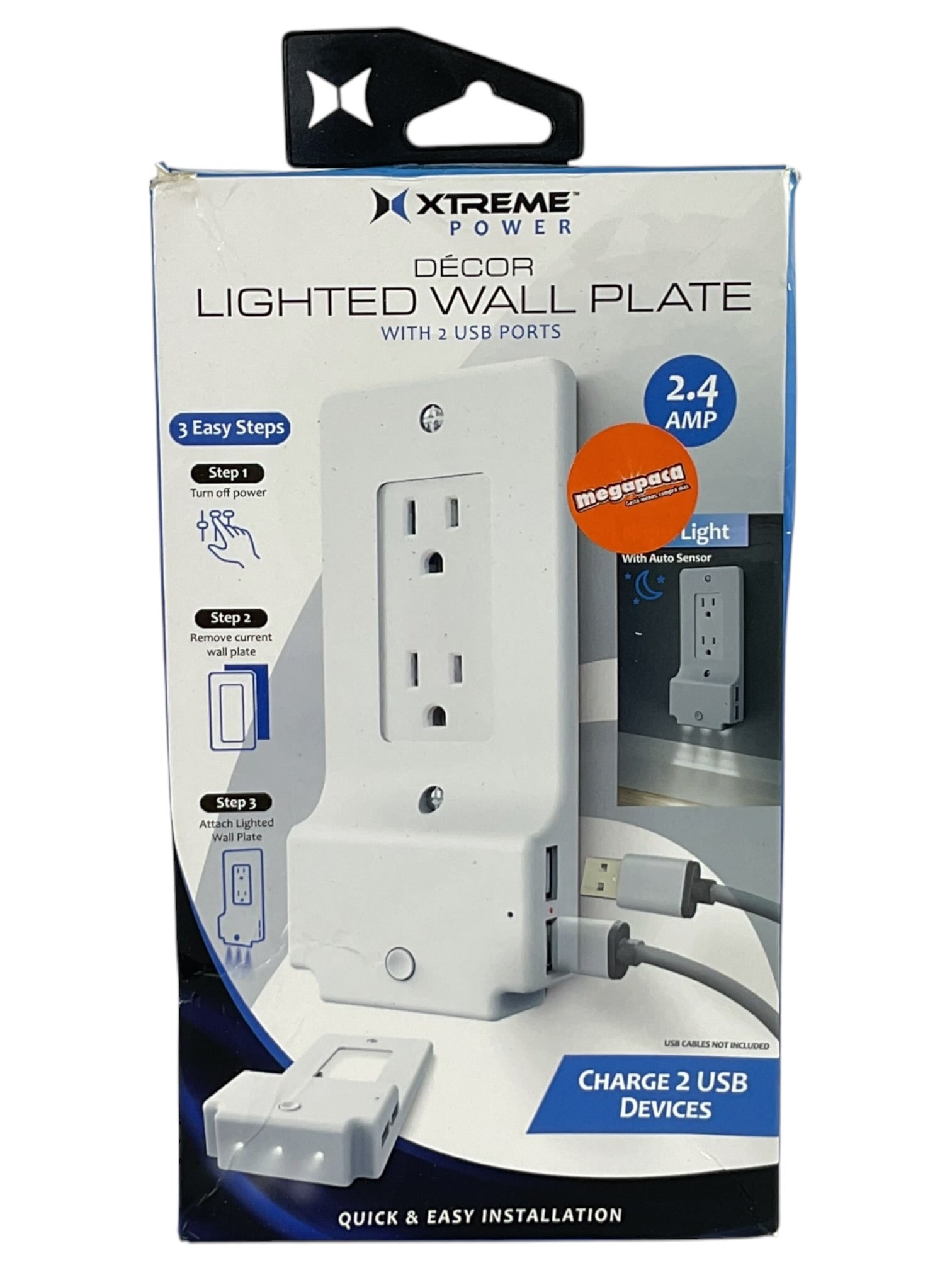 Placa de pared con luz y puertos USB  (Extreme Power)