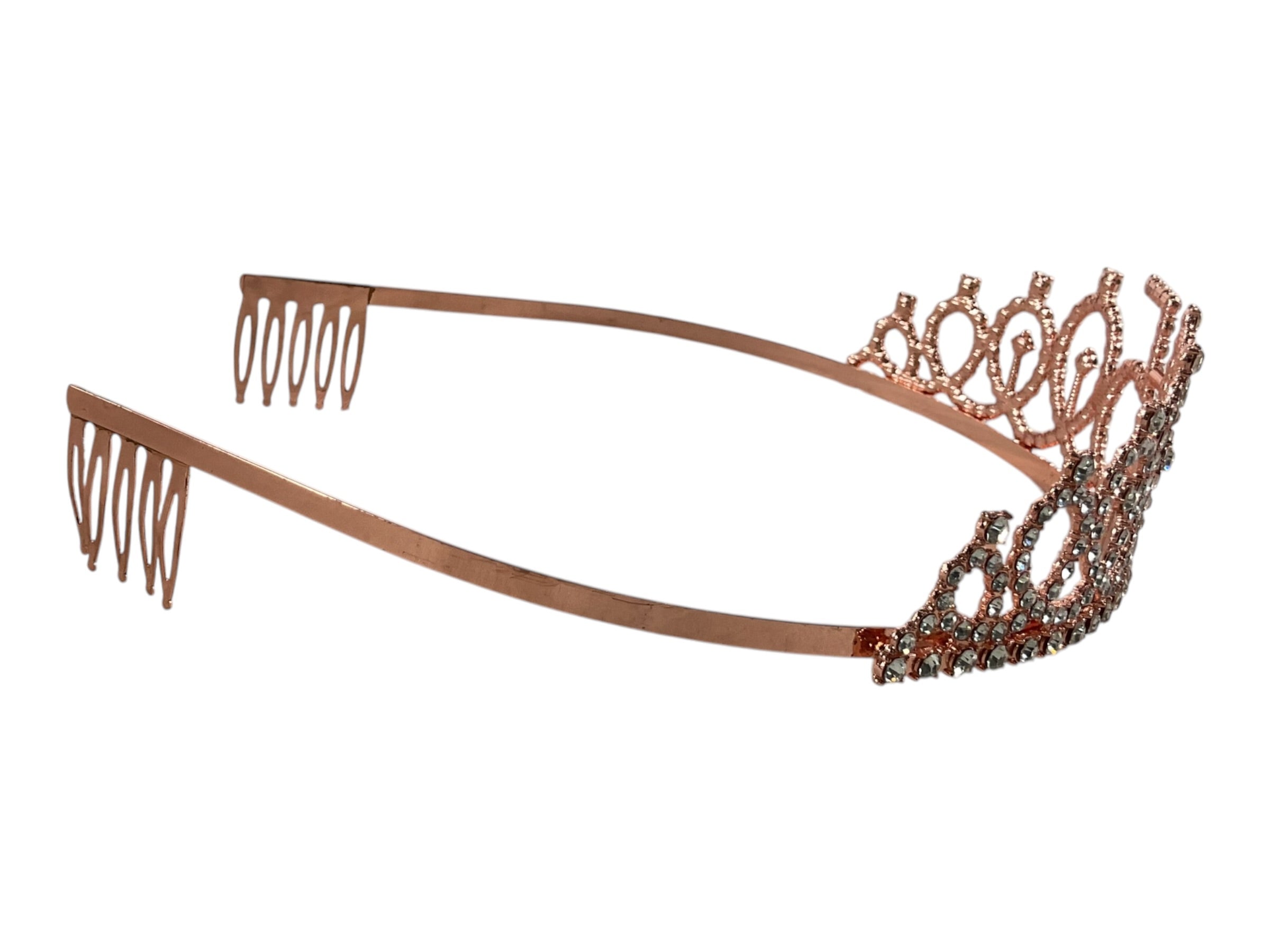 Tiara quinceañera rose gold con pedrería - vista lateral
