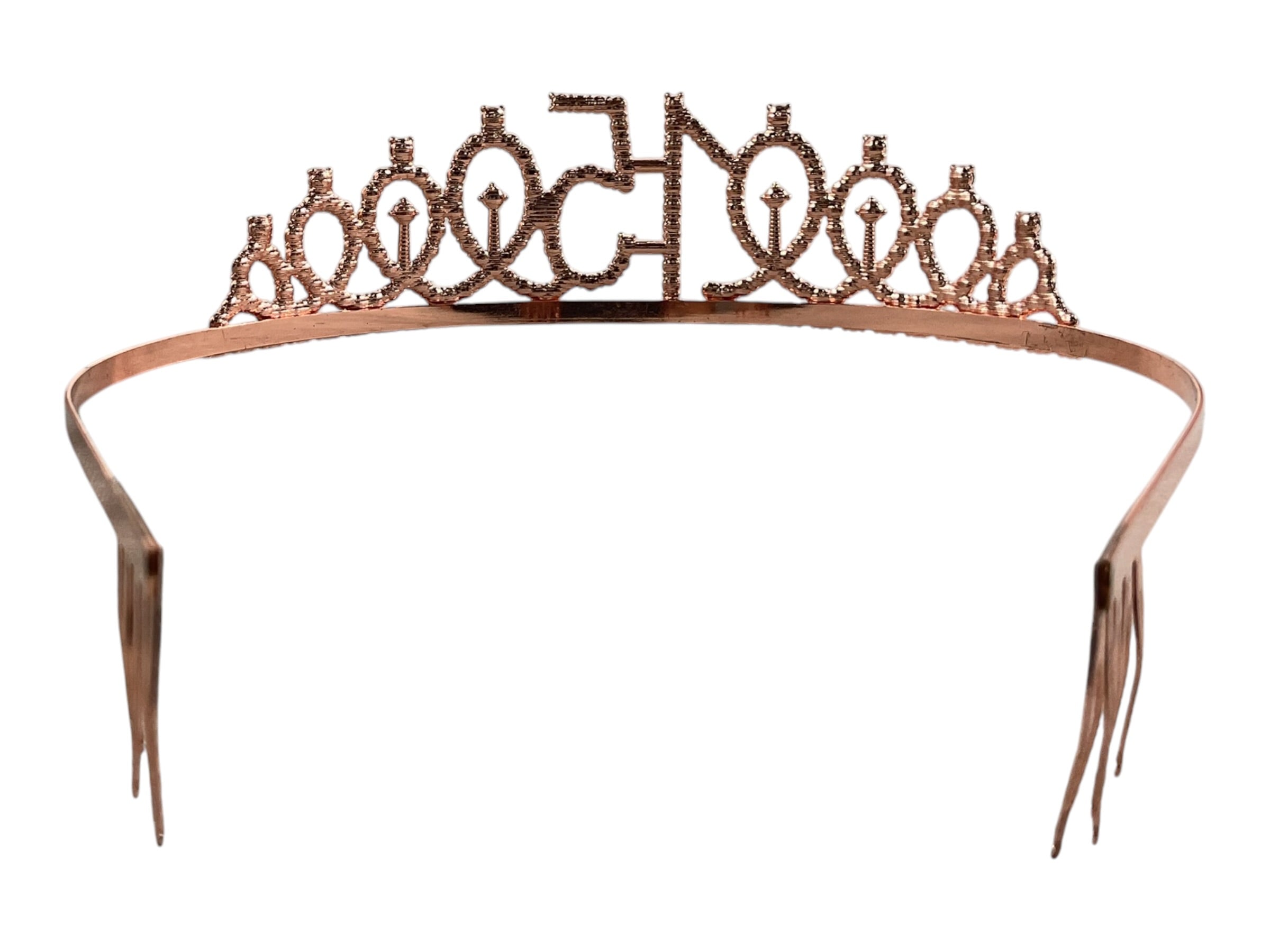 Tiara quinceañera rose gold con pedrería - vista trasera