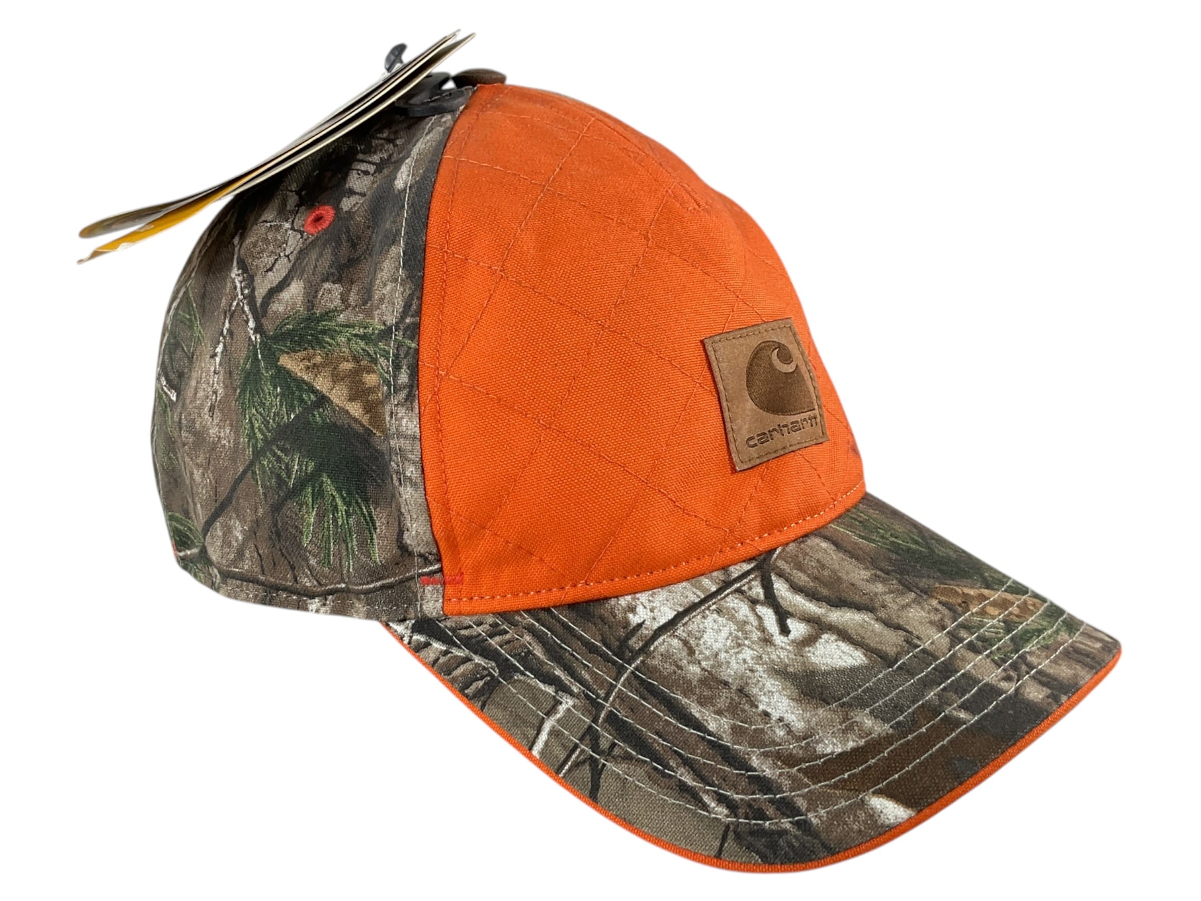 Gorra CARHARTT camuflada con detalles naranjas, vista lateral