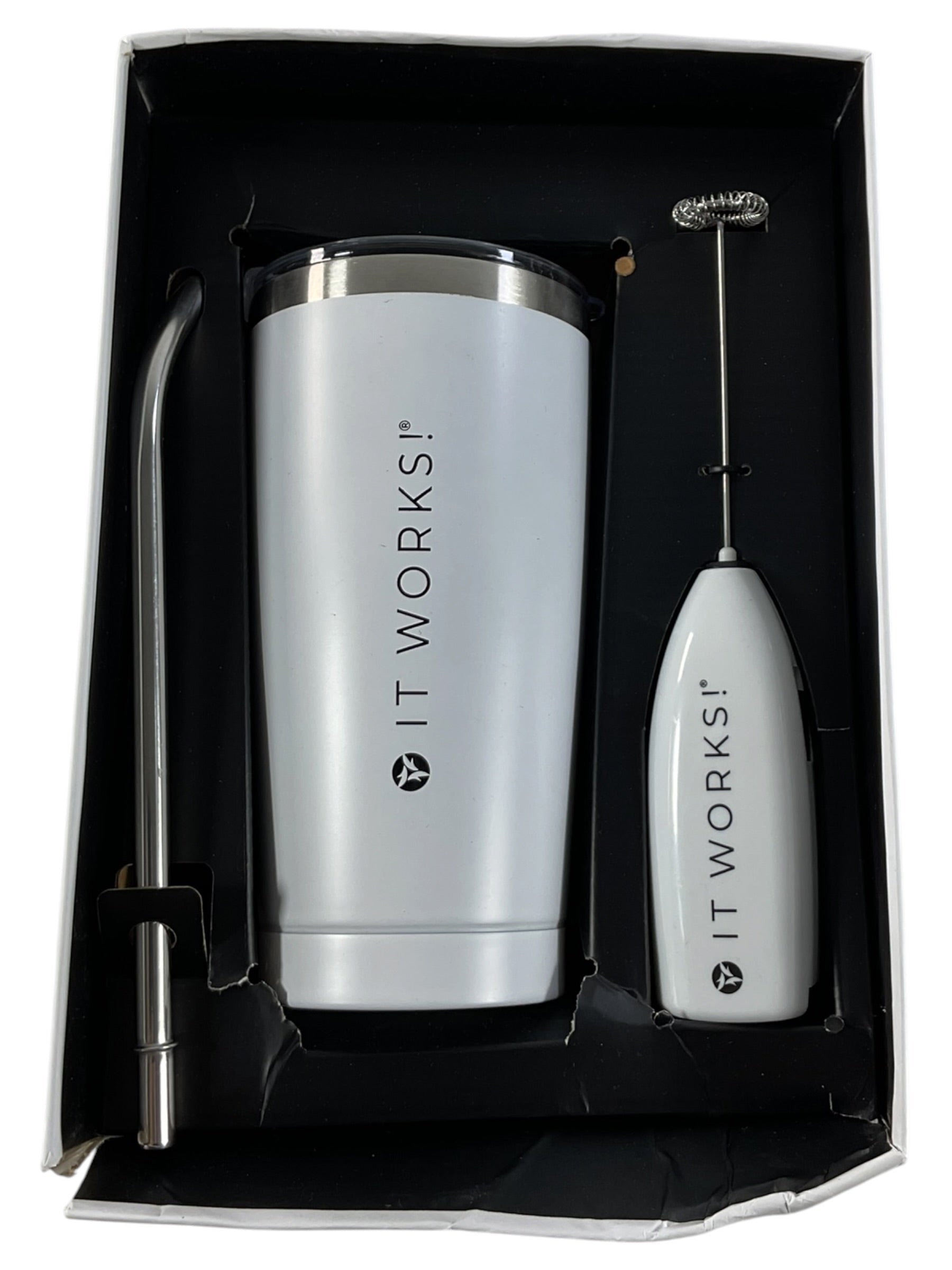 Kit It Works! - Vista interior caja con tumbler y espumador