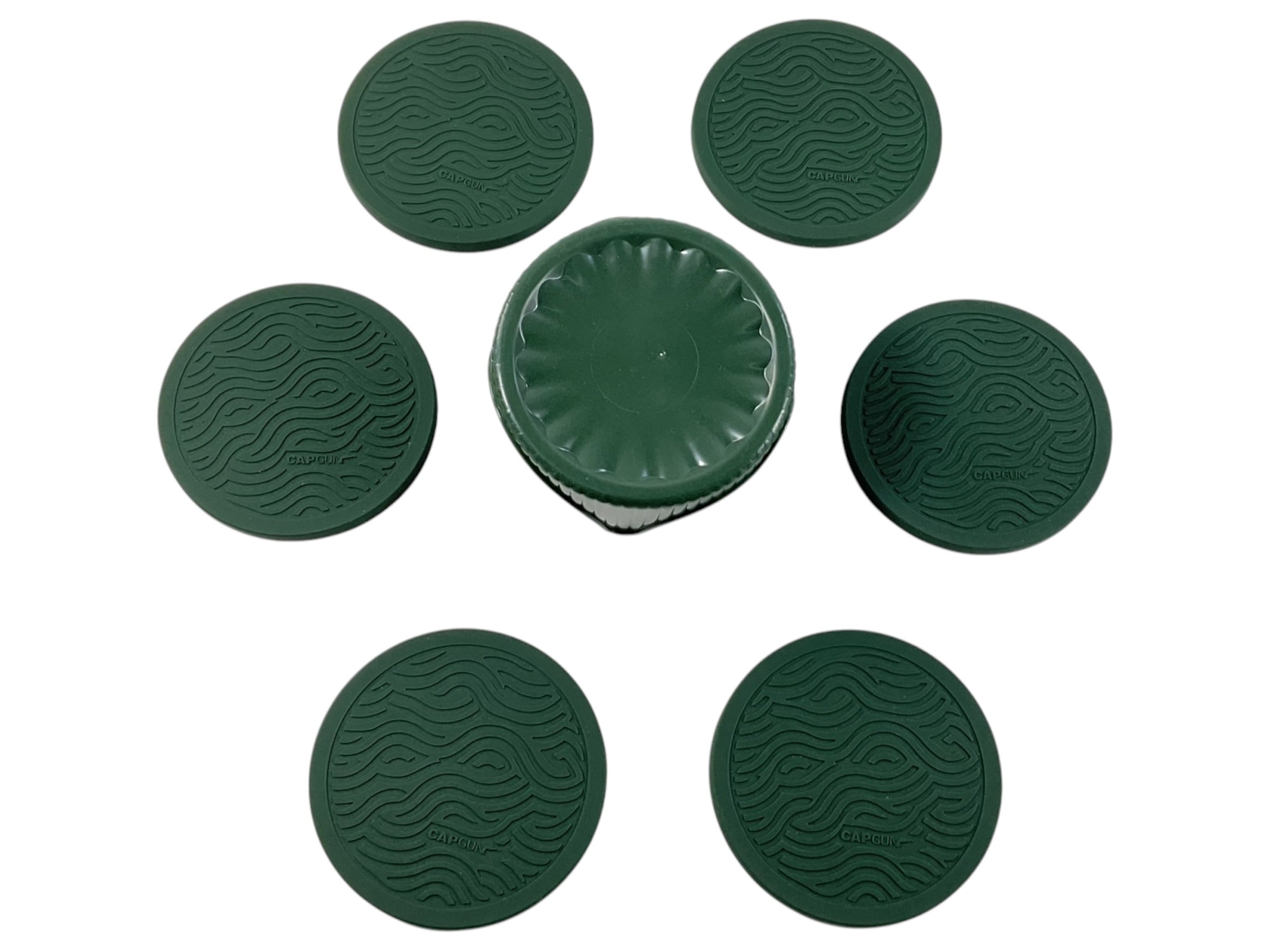 Set Posavasos CapGun - Vista superior cara trasera verde con ondas