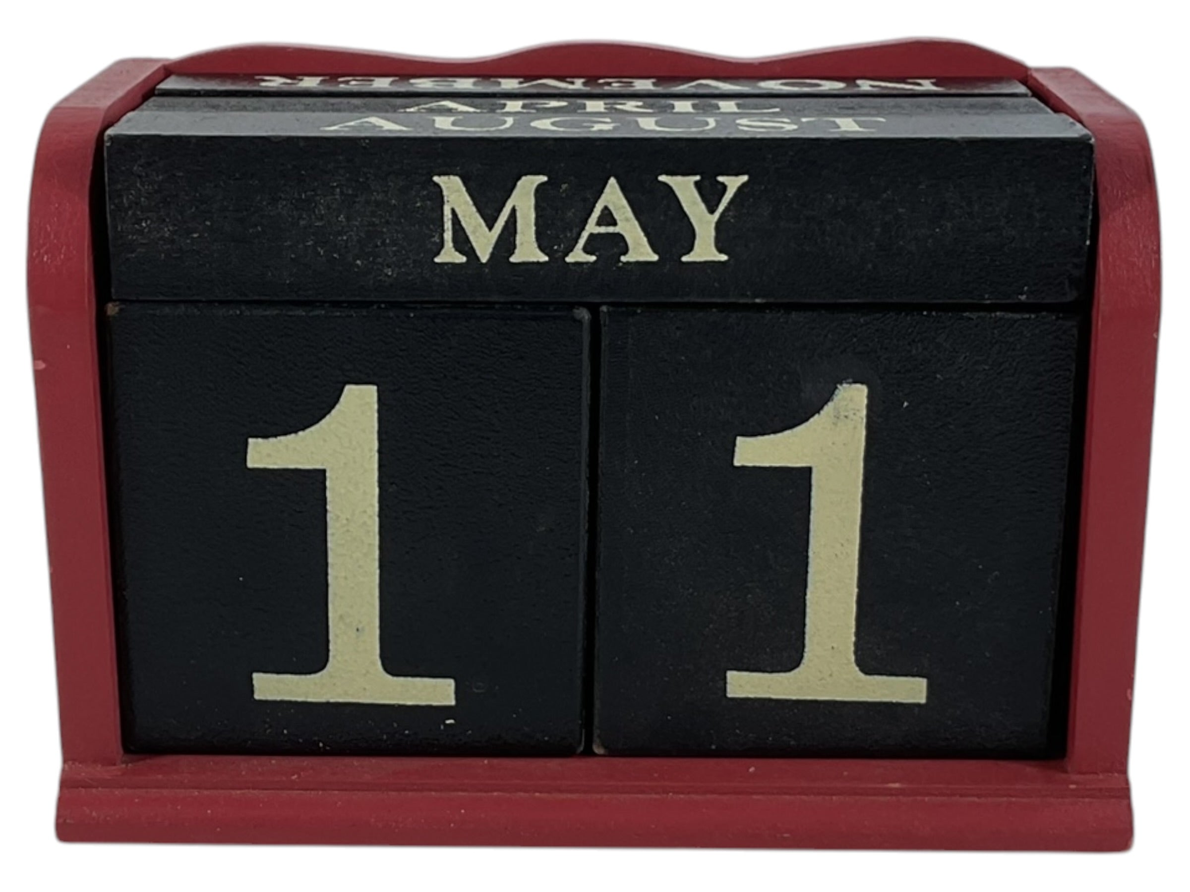Calendario Perpetuo de Madera - Vista frontal mostrando MAY 11
