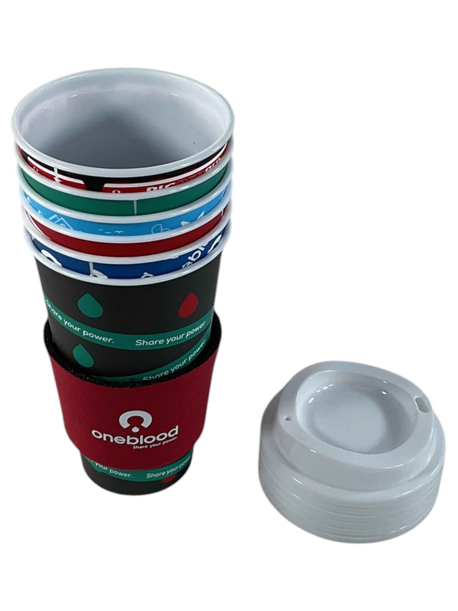 Set de Vasos Reutilizables OneBlood - Vasos apilados con tapa