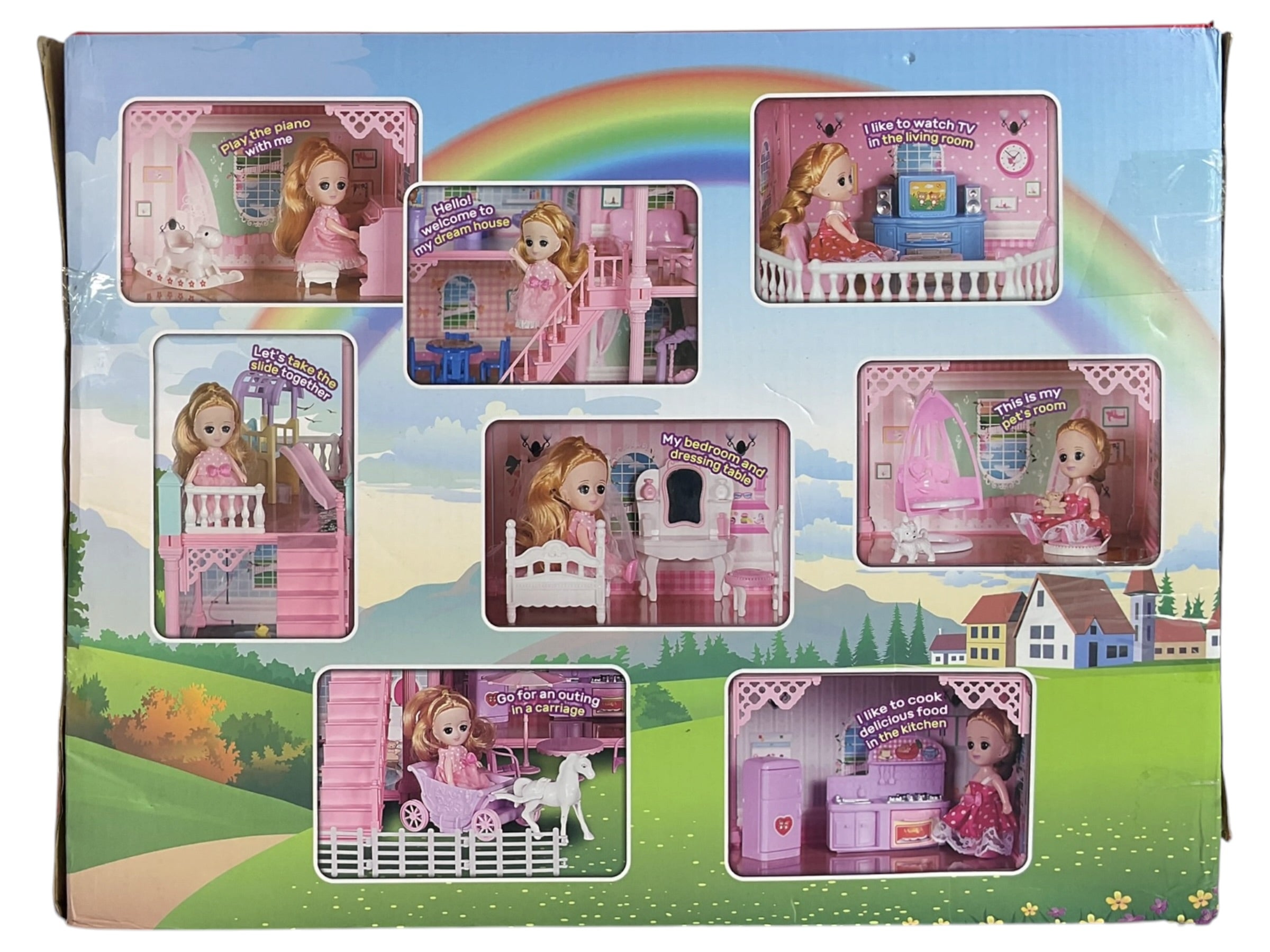 Caja trasera con habitaciones de la casa de muñecas dream house