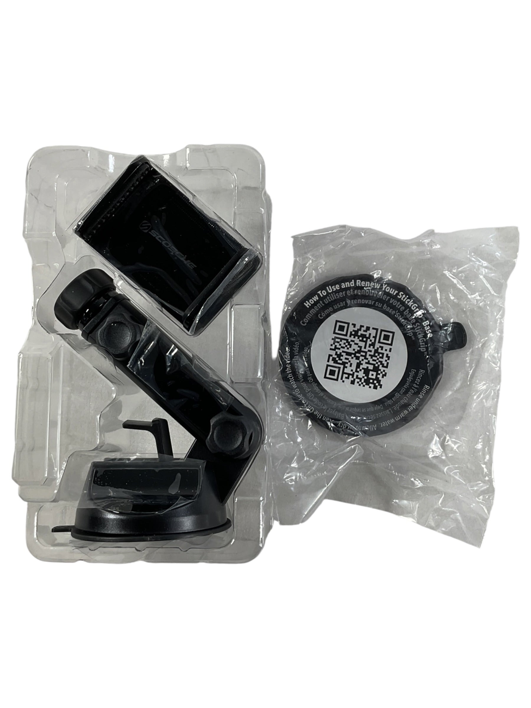 Soporte Scosche - Contenido caja: brazo telescópico y base StickGrip