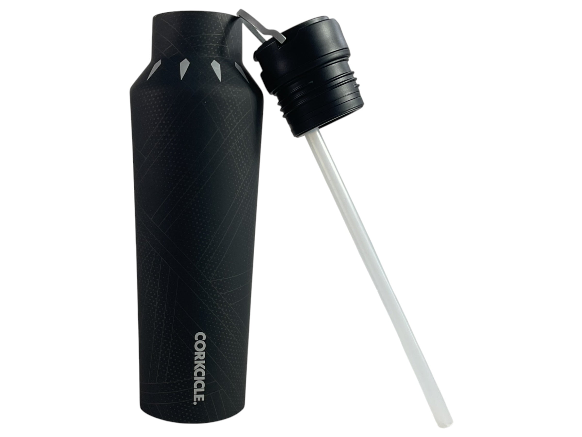 Botella CORKCICLE Black Panther vista lateral con tapa cerrada