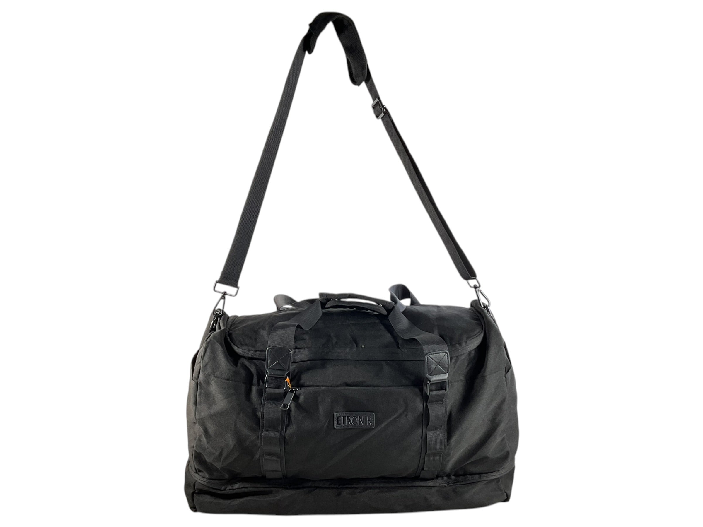 Bolso deportivo duffel Etronik negro - Vista frontal con correa