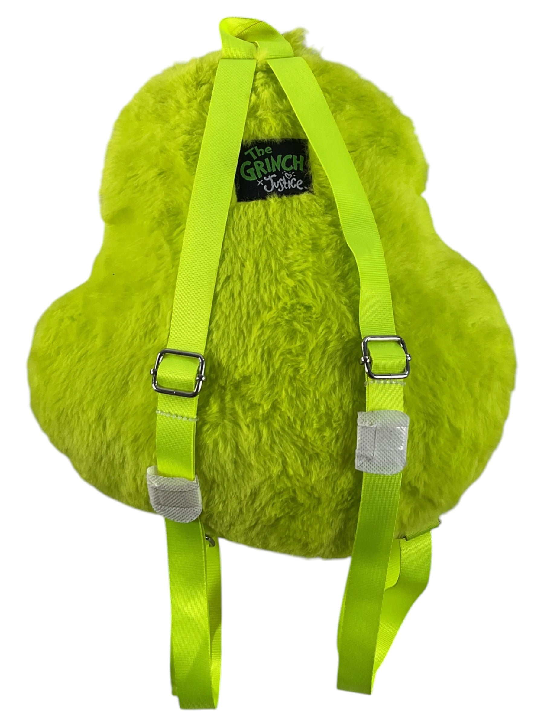 Mochila peluche El Grinch - Vista trasera con correas y etiqueta