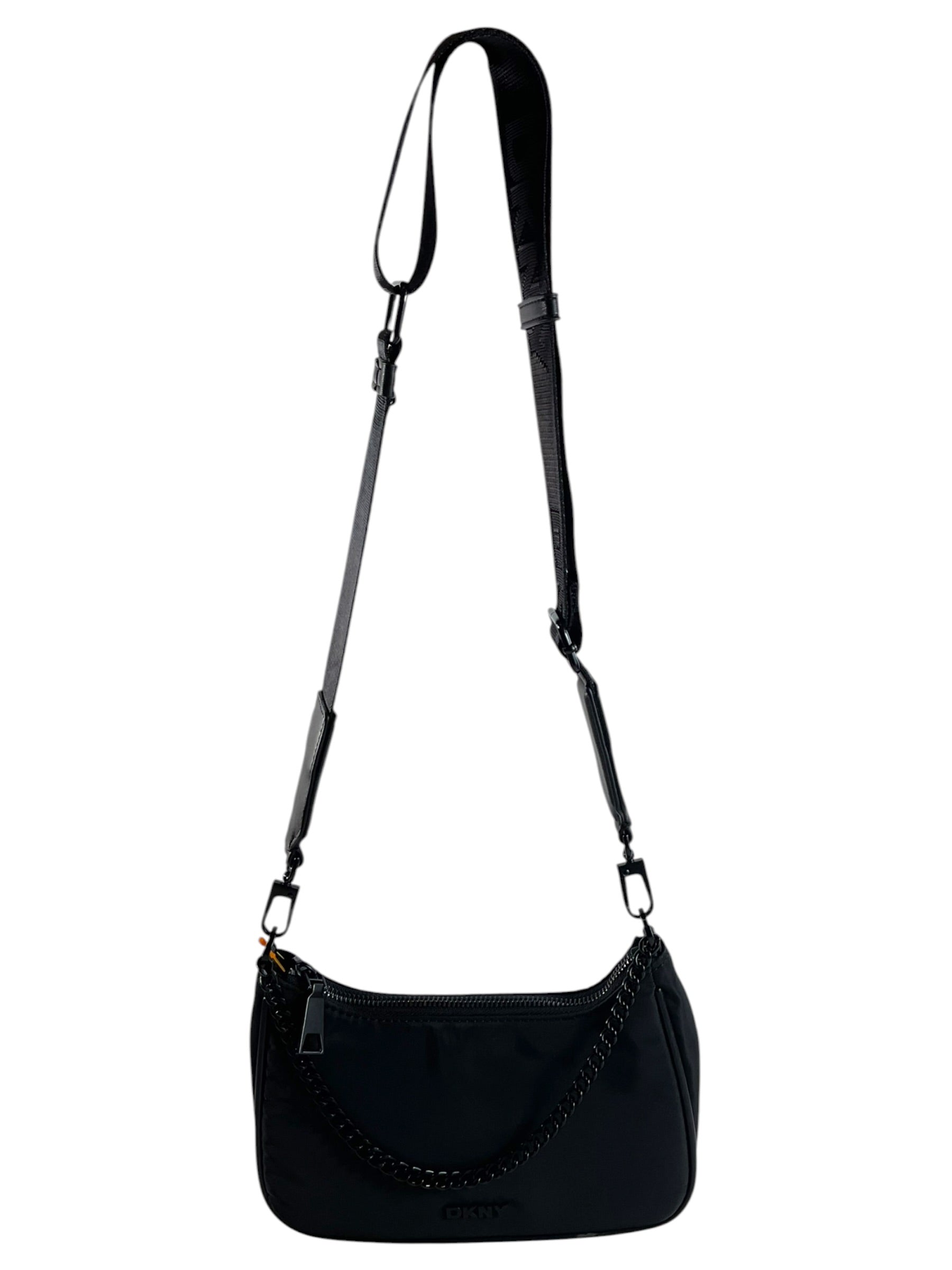 Bolsa hobo DKNY negra - Vista frontal con correa larga