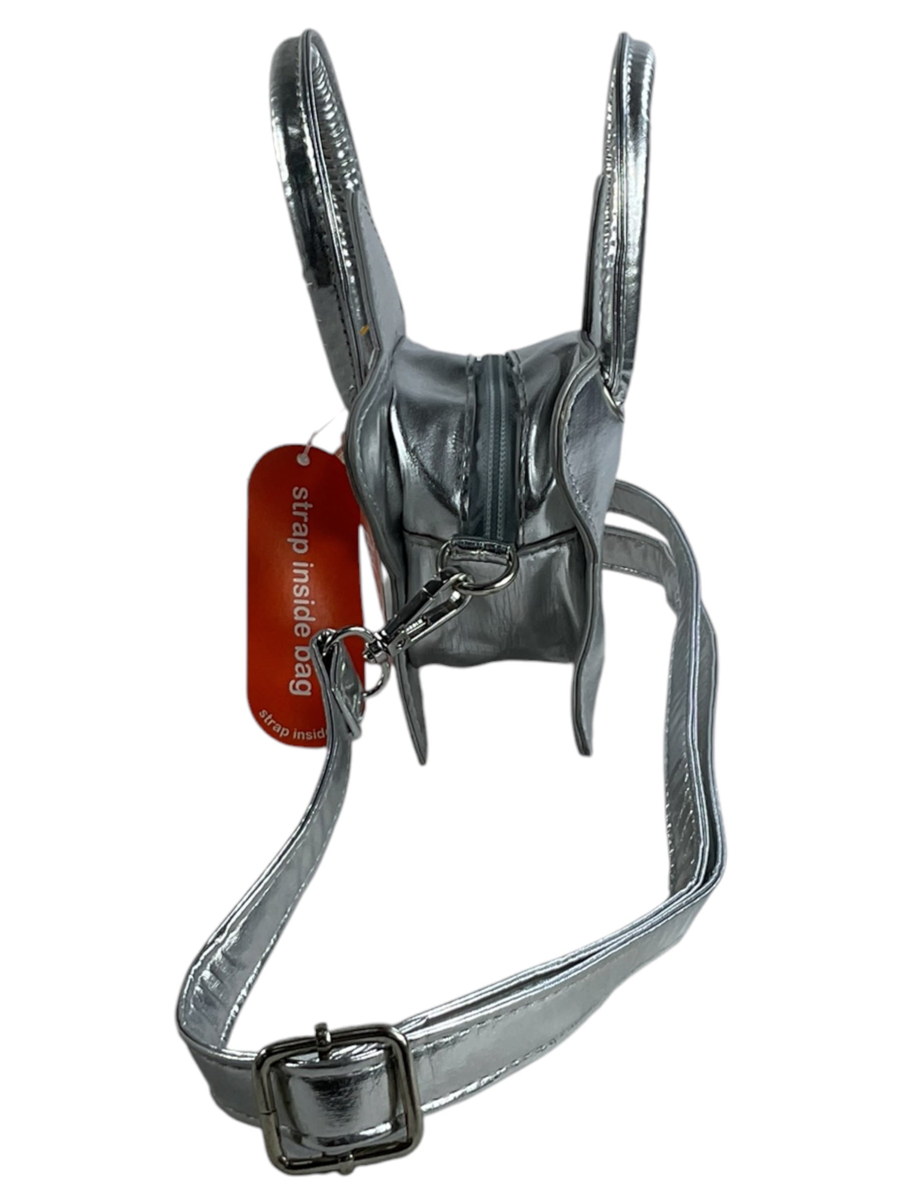 Bolsa estrella metálica plateada - Vista frontal con correa larga