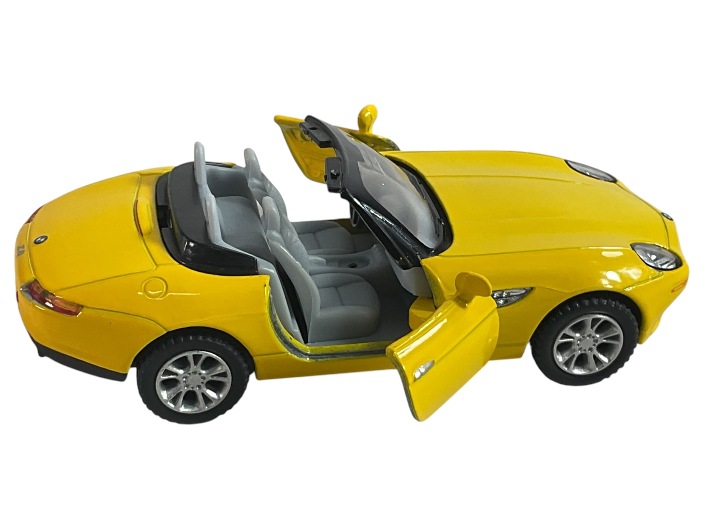 Carro a escala BMW Z8 amarillo vista frontal superior