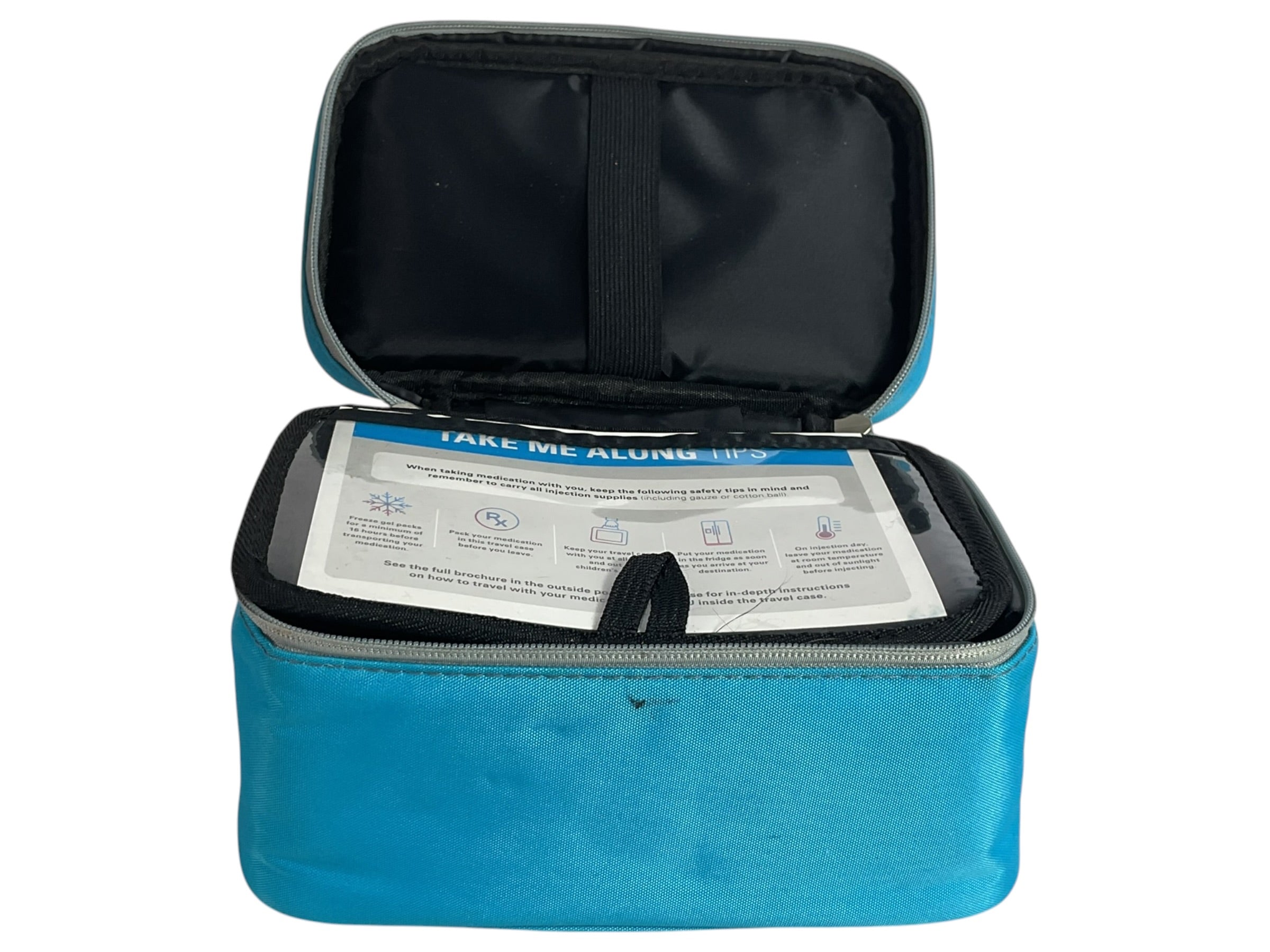 Interior del estuche térmico azul para medicamentos
