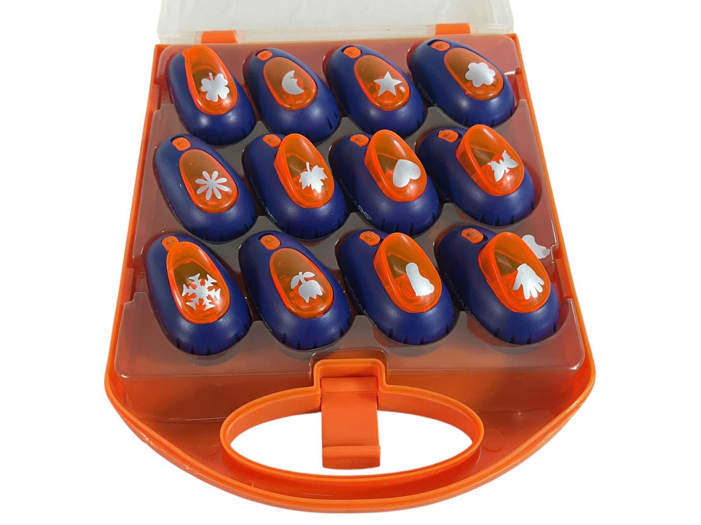 Set de perforadoras decorativas FISKARS en estuche plástico naranja y transparente