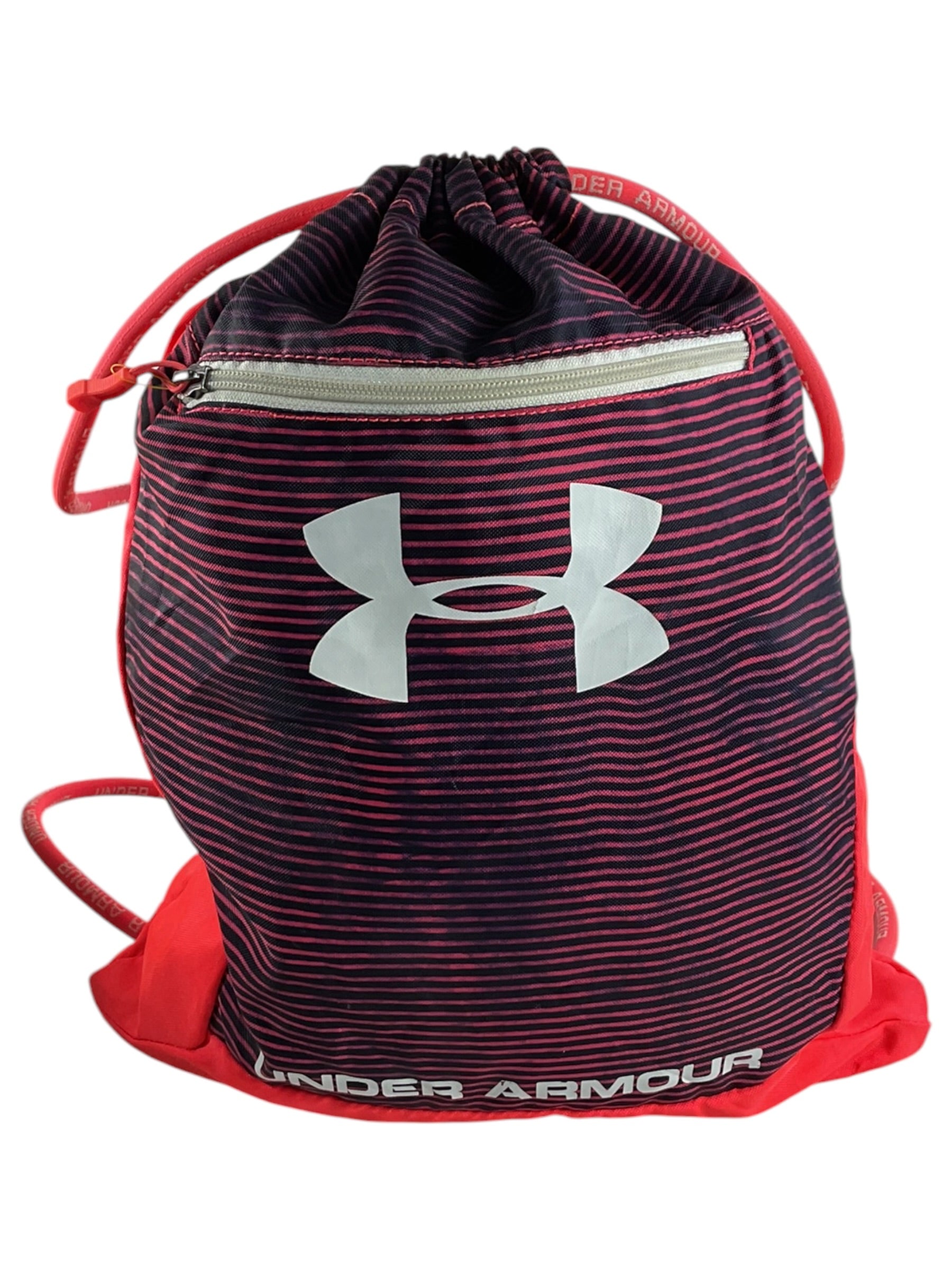 Mochila de cordón UNDER ARMOUR negra y rosada, vista frontal
