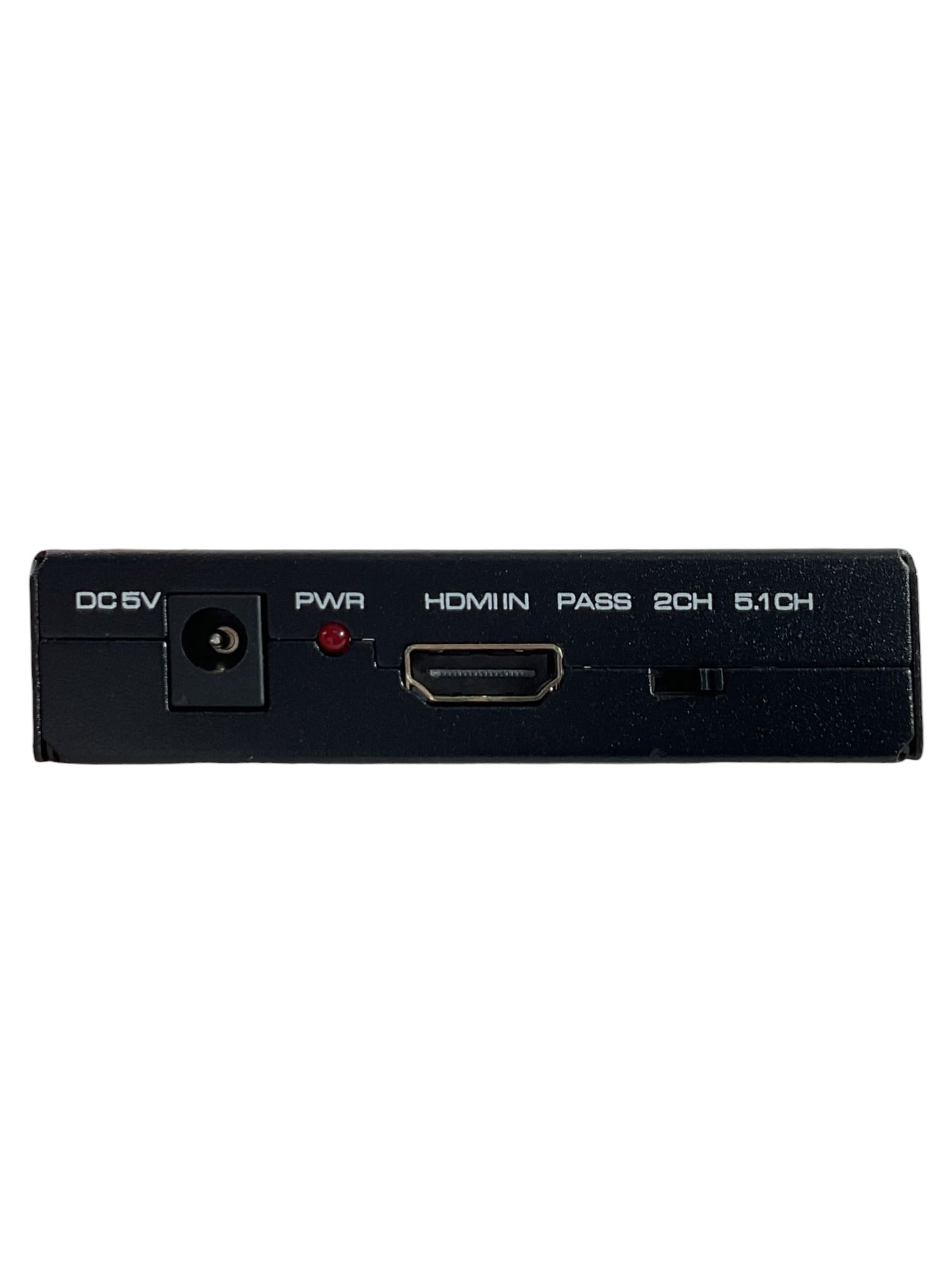 Extractor de audio HDMI J-Tech Digital, vista frontal de salidas HDMI OUT, SPDIF y RCA