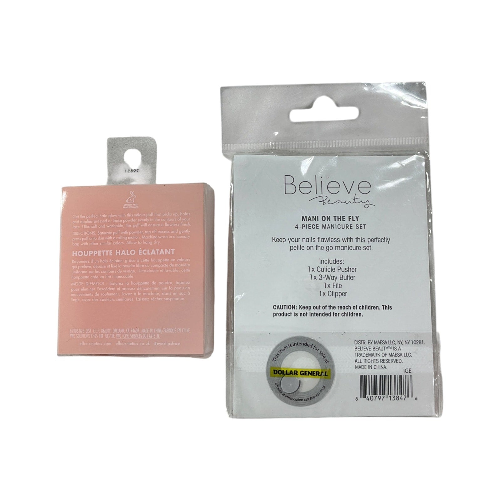 Borla de polvo y set de manicura